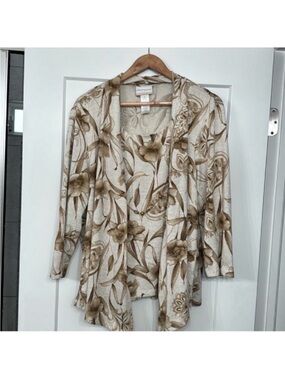 Alfred Dunner Cami Cardigan Sweater Set Sz 1X Detachable Necklace Brown Ivory